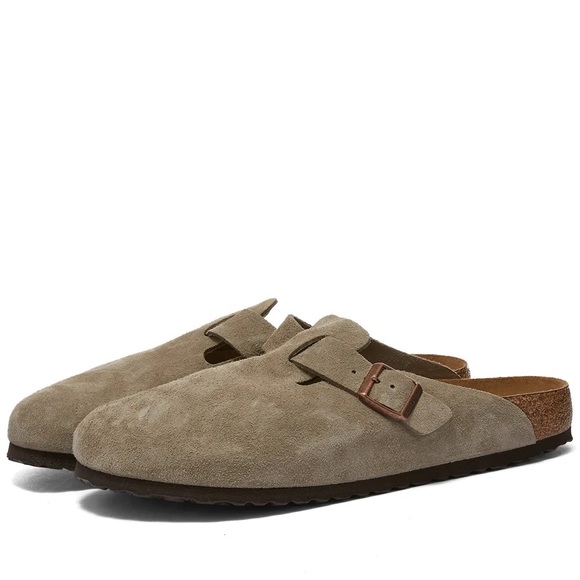 NIB Birkenstock Boston Taupe Suede Soft Footbed Clog Regular Fit - Picture 3 of 4